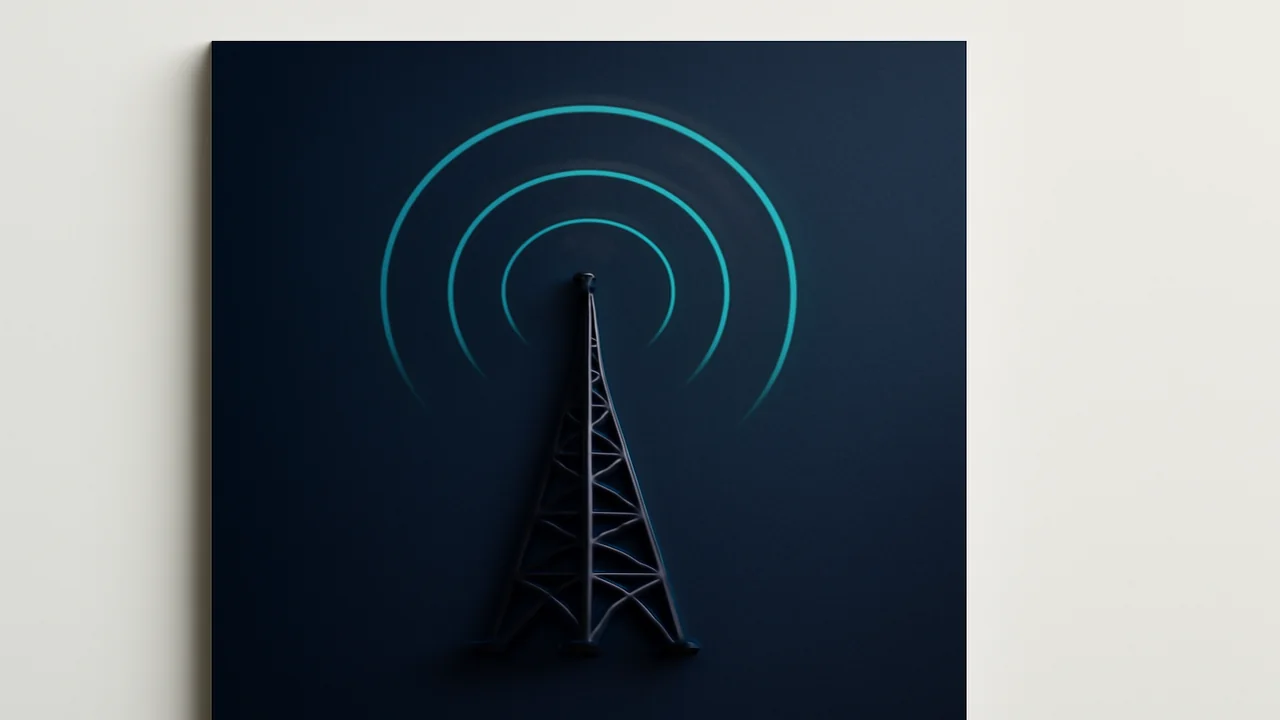 Editorial illustration of a stylised broadcast tower emitting a signal