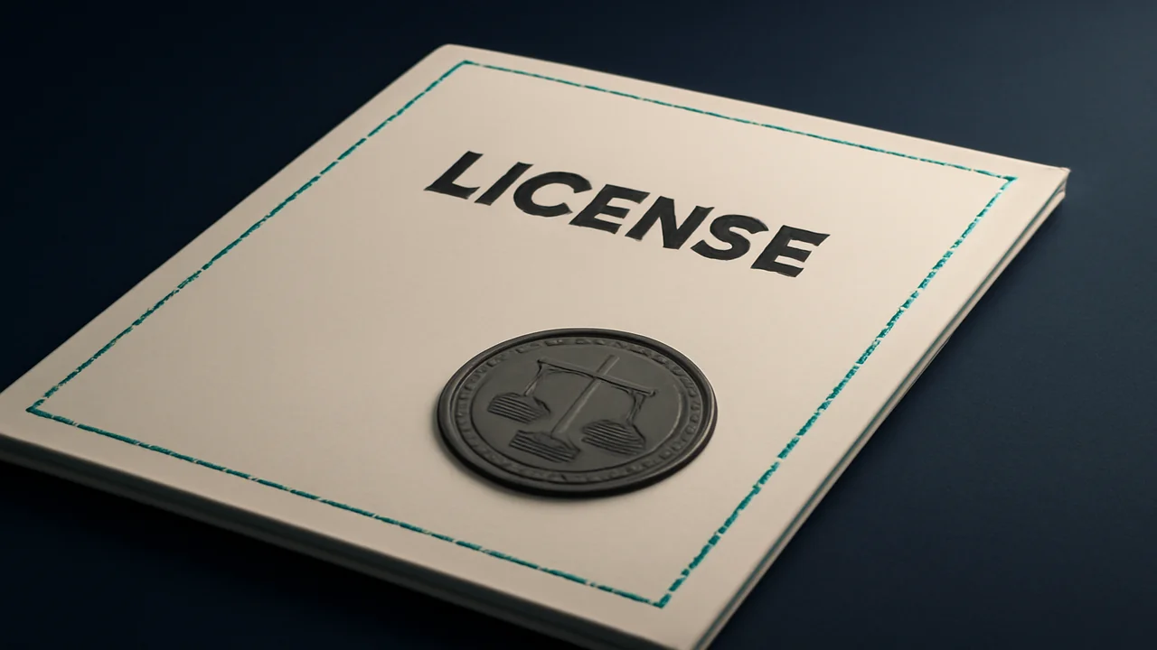 Editorial illustration of a stylised licence register document