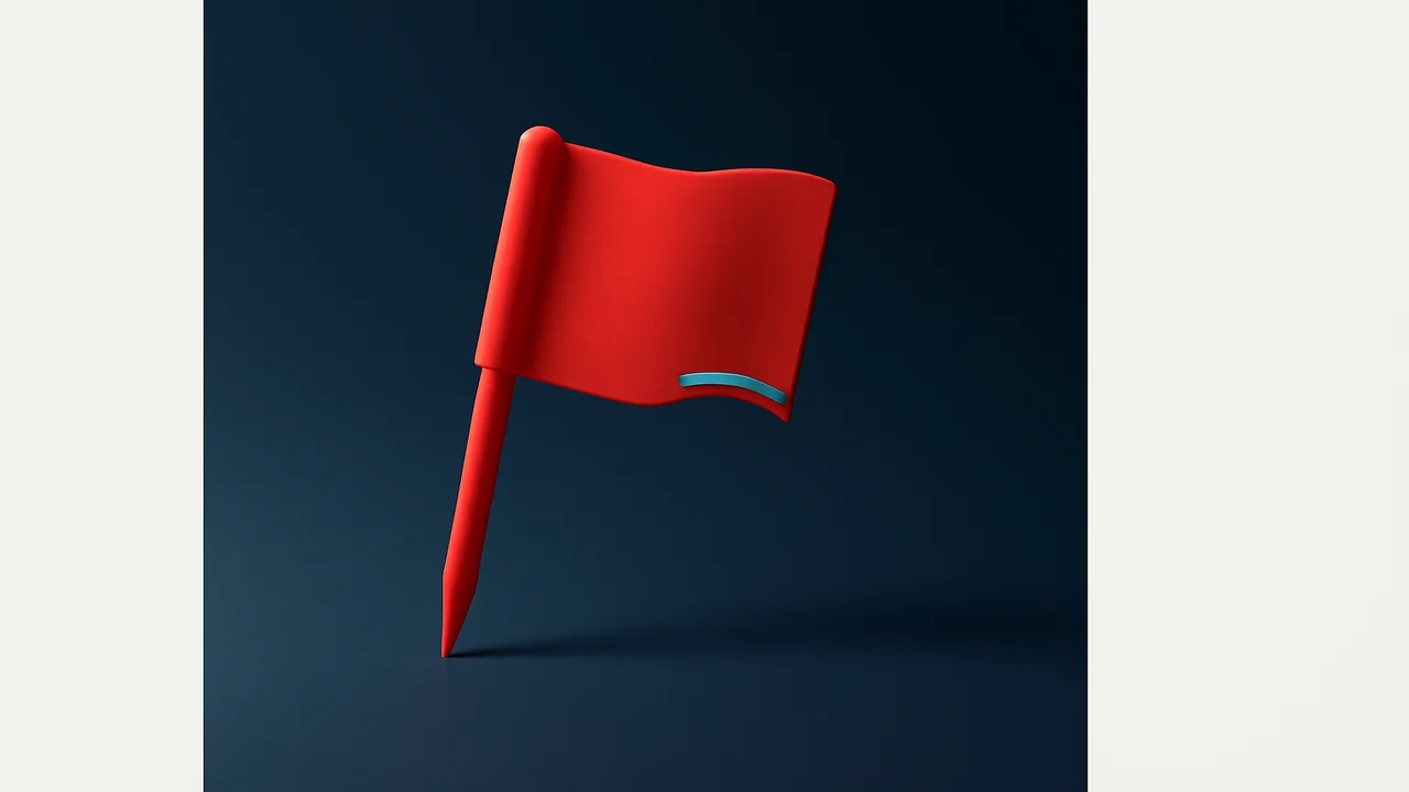 Editorial illustration of a stylised red flag pin on a deep navy background